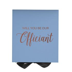 Will You Be our Officiant? Proposal Box Light Blue w/ Black Bow- No Border