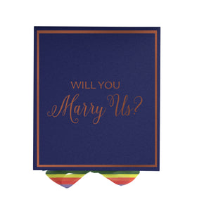 Will You Marry Us?? Proposal Box Navy -  Border - Rainbow Ribbon