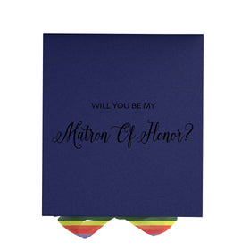 Will You Be My Matron of Honor? Proposal Box Navy - No Border - Rainbow Ribbon
