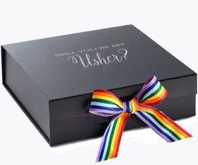 Will You Be My Usher? Proposal Box black - No Border - Rainbow Ribbon