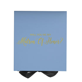 Will You Be My Matron of Honor? Proposal Box Light Blue w/ Black Bow- No Border