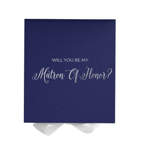 Will You Be My Matron of Honor? Proposal Box Navy w/ White Bow - No Border