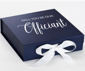 Will You Be our Officiant? Proposal Box Navy w/ White Bow - No Border