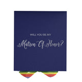 Will You Be My Matron of Honor? Proposal Box Navy - No Border - Rainbow Ribbon