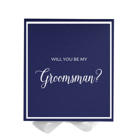 Will You Be My groomsman? Proposal Box Navy w/ White Bow -  Border