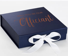 Will You Be our Officiant? Proposal Box Navy w/ White Bow - No Border