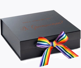 Will You Be My Jr Groomswoman? Proposal Box black - No Border - Rainbow Ribbon