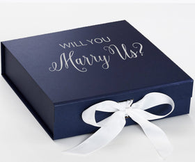 Will You Marry Us?? Proposal Box Navy w/ White Bow - No Border