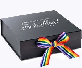 Will You Be My Best man? Proposal Box black - No Border - Rainbow Ribbon