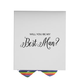 Will You Be My Best man? Proposal Box White - No Border - Rainbow Ribbon