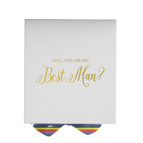 Will You Be My Best man? Proposal Box White - No Border - Rainbow Ribbon