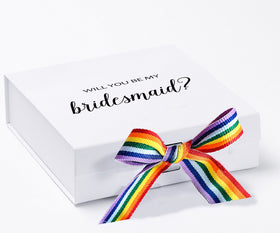 Will You Be My bridesmaid? Proposal Box White - No Border - Rainbow Ribbon