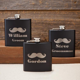 Personalized Flasks - Mustache - Matte Black - Groomsmen Gifts
