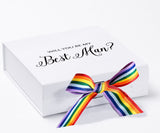 Will You Be My Best man? Proposal Box White - No Border - Rainbow Ribbon