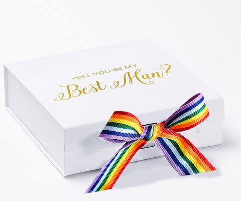 Will You Be My Best man? Proposal Box White - No Border - Rainbow Ribbon