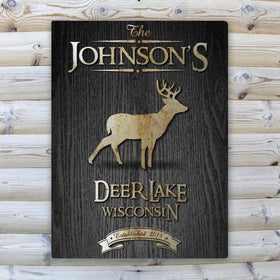 Personalized Midnight Wood Gain Welcome to the Lake Canvas Sign