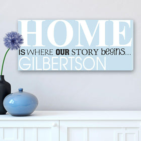 Personalized Signs Where Our Story Begins Wrapped Canvas Print