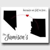 Personalized Because We Fell In Love State Canvas Sign