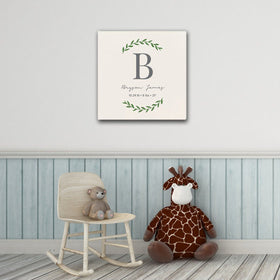 Personalized Baby's Monogram Vine 18" x 18" Canvas