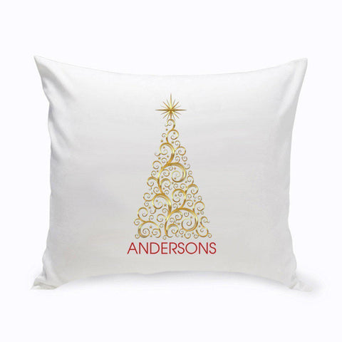 Personalized Holiday Throw Pillows - Gold Christmas Tree