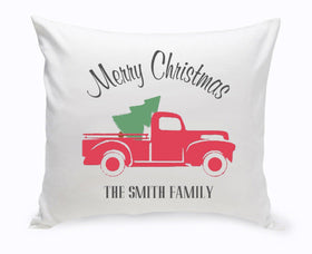 Personalized Red Christmas Truck Throw Pillow