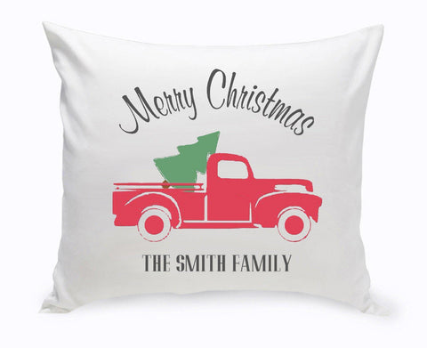 Personalized Red Christmas Truck Throw Pillow