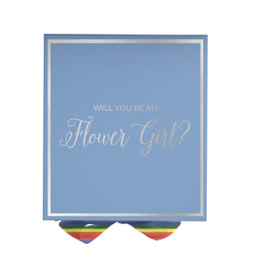 Will You Be My Flower Girl? Proposal Box light blue -  Border - Rainbow Ribbon
