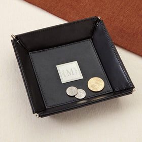 Personalized Valet Tray - Black Leather - Executive Gifts