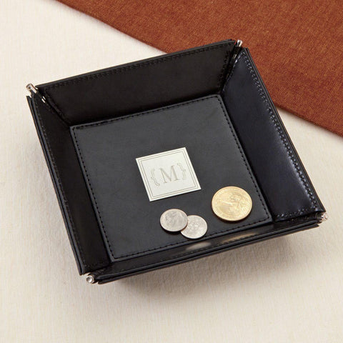 Personalized Valet Tray - Black Leather - Executive Gifts