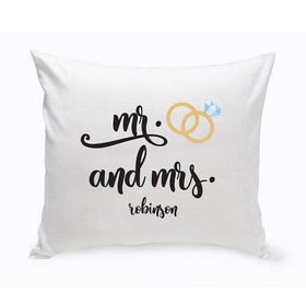 Personalized Mr. & Mrs. Wedding Ring Throw Pillow