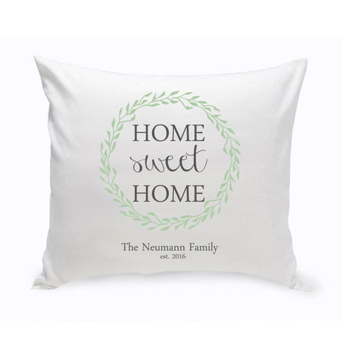 Personalized Home Sweet Home Throw Pillow - Green Wreath