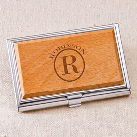 Monogrammed Wood Business Card Case