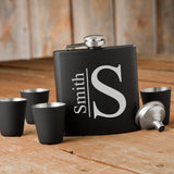 Personalized Flasks - 4 Shot Glasses - Gift Box Set - 6 oz.