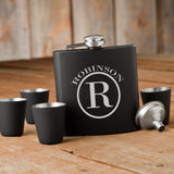 Personalized Flasks - 4 Shot Glasses - Gift Box Set - 6 oz.