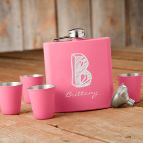 Personalized Monogrammed Pink Flask & Shot Glass Gift Box Set