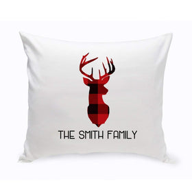 Personalized Red & Black Plaid Deer Throw Pillow