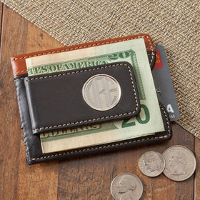 Personalized Wallet - Money Clip - Two Toned Leather - Magnetic