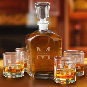 Personalized Decanter set with 4 Low Ball Glasses