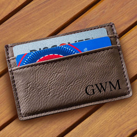 Personalized Leatherette Money Clip & Card Holder Dark Brown