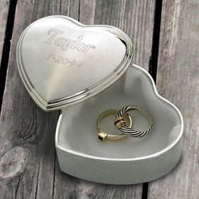 Personalized Keepsake Box - Trinket Box - Engraved - Heart - Silver Plated