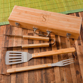 Personalized Grill Set - BBQ Set - Bamboo Case - Groomsmen Gifts