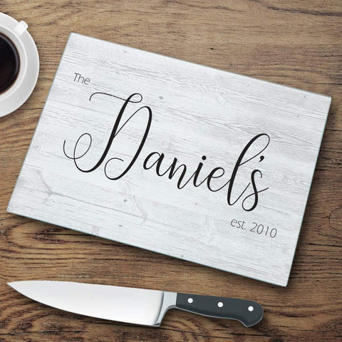 Last Name Personalized Modern Farmhouse Glass Cutting Board