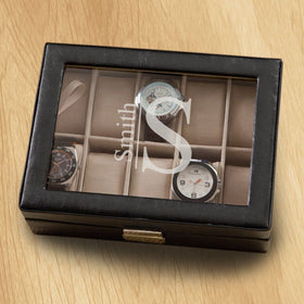 Personalized Watch Box - Leather - Black - Monogrammed