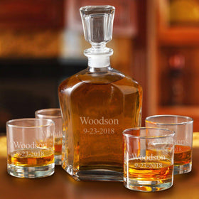 Personalized Decanter set with 4 Low Ball Glasses