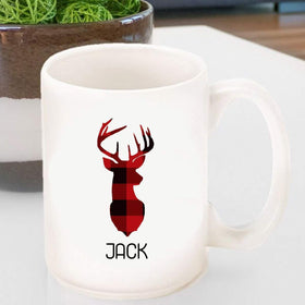 Personalized Coffee Mug - Red and Black Plaid Deer