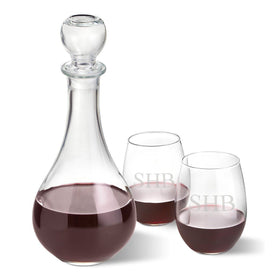 Personalized Wine Decanter with stopper and 2 Stemless Wine Glass Set