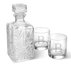 Personalized Square Whiskey Decanter Set with Stopper and 2 Low Ball Glass Set