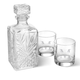 Personalized Square Whiskey Decanter Set with Stopper and 2 Low Ball Glass Set