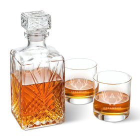 Personalized Square Whiskey Decanter Set with Stopper and 2 Low Ball Glass Set