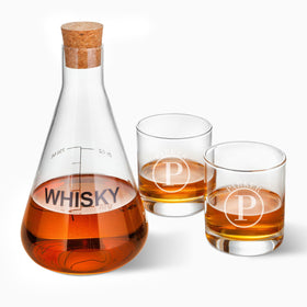 Personalized Whiskey Decanter in Wood Crate with set of 2 Lowball Glasses